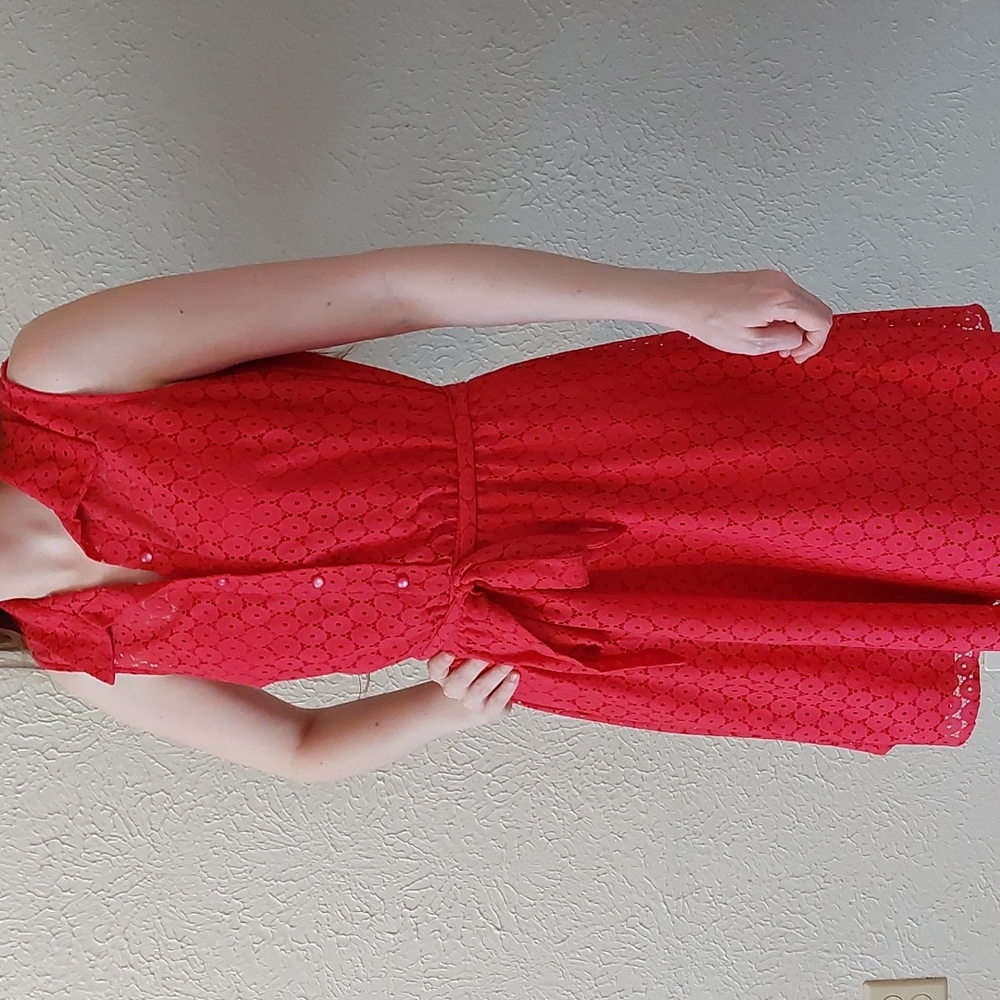 Hot pink, button dress size 12 with lace eyelet fabric